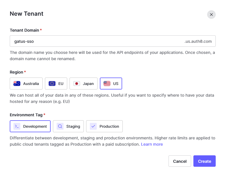 creating a tenant on Auth0