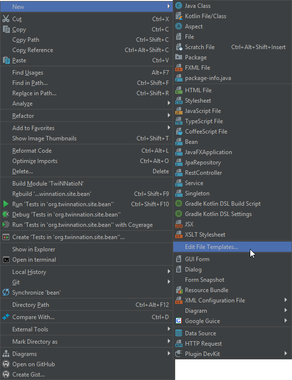 Creating a template using IntelliJ