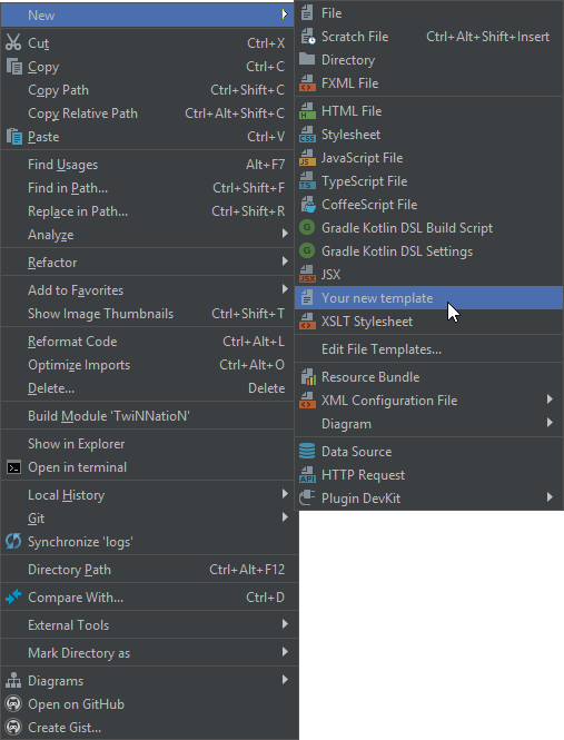 Creating a template using IntelliJ